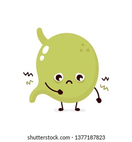 Sad sick stomach character. Vector flat cartoon illustration icon design. Isolated on white backgound. Digestive tract, stomach, stomachache, pain,sick,ache,food poisoning concept