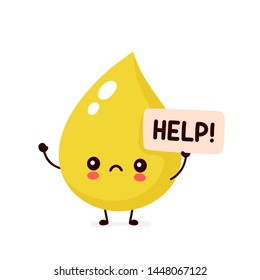 Sad Sick Urine Drop Asks For Help Character. Vector Flat Cartoon Illustration Icon Design. Isolated On White Backgound
