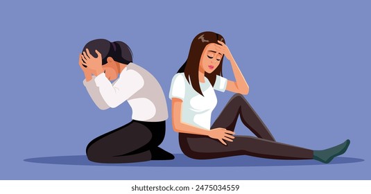 
Sad Sisters Fighting with Each Other Vector Cartoon illustration. Emotional girls arguing feeling resentment 
