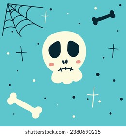 Sad skull - sad eyes, cute face, cute skull, halloween illustration, autumn holidays banner, ghost icon emotion. Vector illustration.