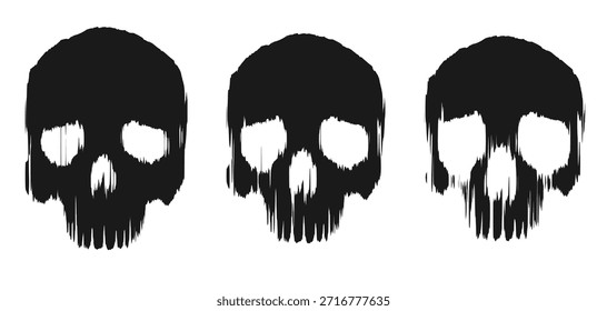 Calaveras tristes fijan la silueta. Ilustración vectorial.