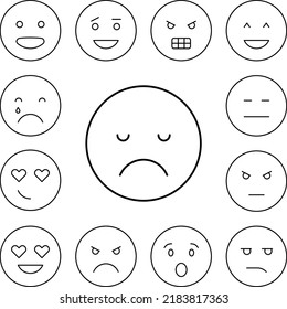 Sad sleepy, emotions icon in a collection with other items