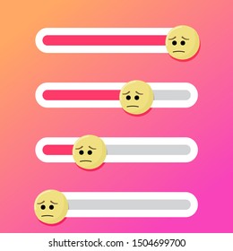 Sad slider bar interface indicator. Emotion face expression with mood badly, feeling emoticon sad in feedback tracker. Vector illustration