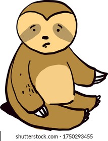 Sad sloth , illustration, vector on white background