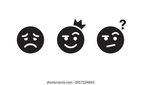 Sad sly and skeptical face emoji icon set