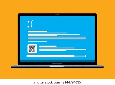 Sad smile of a blue screen of death. Concept in laptop computer screen, flat vector illustration