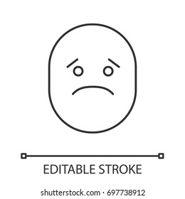 Sad smile linear icon. Thin line illustration. Bad mood contour symbol. Vector isolated outline drawing. Editable stroke