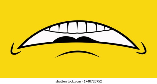 Sad smile on a yellow background, vector graphics