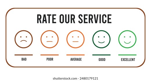 Sad and smile rate scale emotion emoji icon vector file, Rate our service, Feedback rate excellent, good, average, poor, bad reaction 