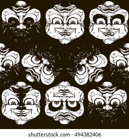  Sad and smiley faces on a dark background. Inverted faces. Black and white image.