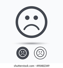 Sad smiley icon. Bad feedback sign.