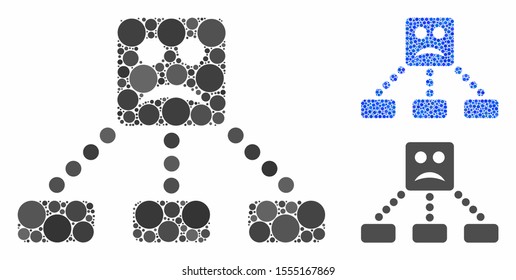 Sad smiley relations diagram mosaic of round dots in variable sizes and color hues, based on sad smiley relations diagram icon. Vector round dots are organized into blue illustration.
