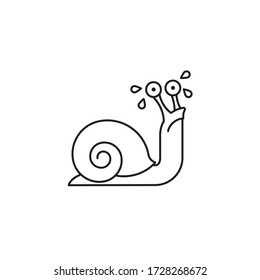 Icono de la línea vectorial del personaje de caricatura de caracol triste. Símbolo del esquema de la cocina francesa.
