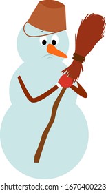 Sad snowman, illustration, vector on white background.