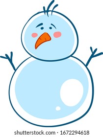Sad snowman, illustration, vector on white background.