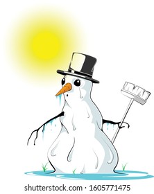 Sad Snowman Melting Spring Stock Vector (Royalty Free) 1605771475 ...