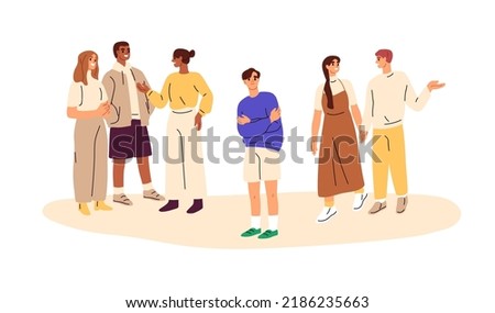 SAD, social phobia, anxiety disorder, psychology concept. Shy confused person feeling uncomfortable, discomfort, panic among people, public. Flat vector illustration isolated on white background Foto d'archivio © 
