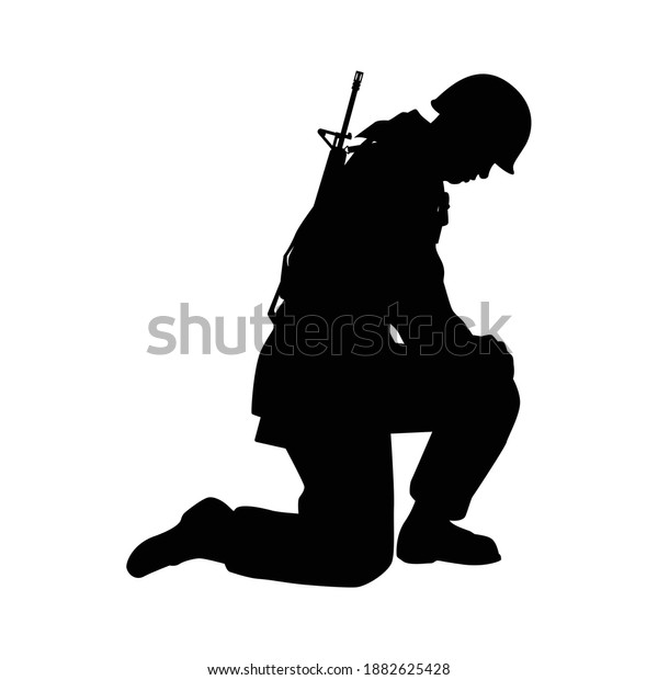 Sad soldier\
silhouette vector, military\
concept.