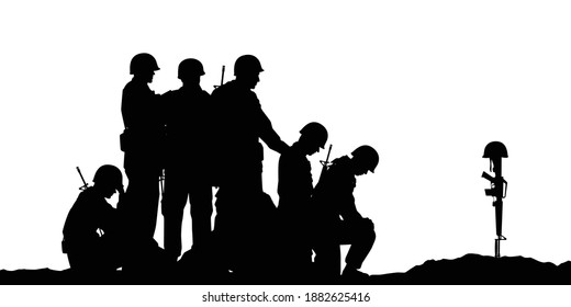 Sad Soldiers Troop Silhouette Vector, Military Concept.