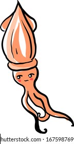 Sad squid, illustration, vector on white background.