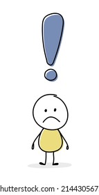 Sad stickman with exclamation mark symbol. Business concept. Vector