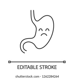 Sad stomach linear icon. Unhealthy digestive system. Thin line illustration. Gastrointestinal tract disease, problem. Indigestion. Contour symbol. Vector isolated outline drawing. Editable stroke