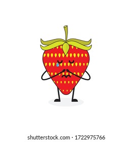sad strawberry fruit cute character mascot vector design