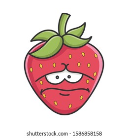 Sad strawberry fruit icon cartoon isolated on white
