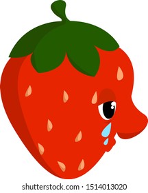 Sad strawberry, illustration, vector on white background.