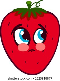 Sad strawberry, illustration, vector on white background