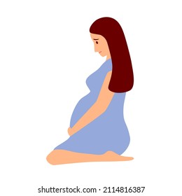 Sad and stressed pregnant woman in flat design. Negative emotion. Anxiety pregnancy symptom.