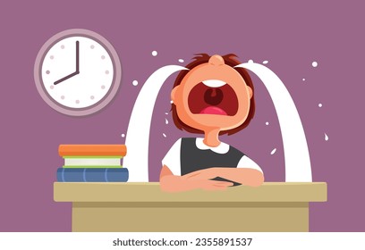 
Sad Student Boy Crying at his Desk Vector Cartoon Illustration
Stressed schoolboy feeling emotional going back to school
