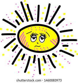 Sad sun with eyes, illustration, vector on white background.