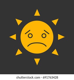 Sad sun smile glyph color icon. Bad mood. Emoticon. Silhouette symbol on black background. Negative space. Vector illustration