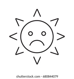 Sad sun smile linear icon. Bad mood thin line illustration. Emoticon contour symbol. Vector isolated outline drawing