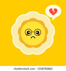 Sad sunflower character mascot flat design vector illustration