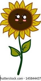 Sad sunflower, illustration, vector on white background.