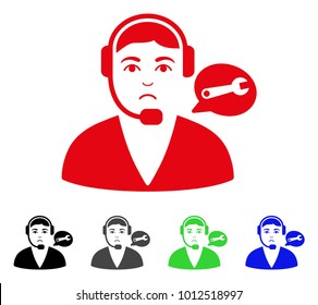Sad Support Center Operator vector pictogram. Vector illustration style is a flat iconic support center operator symbol with grey, black, blue, red, green color variants. Face has depressed sentiment.