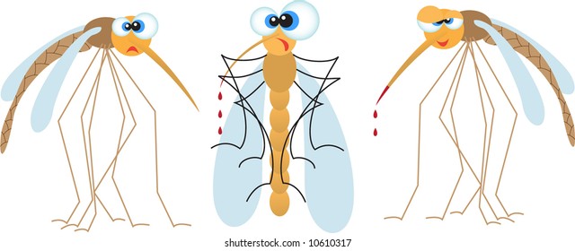 sad, surprised and drunk mosquitos. Vector illustration