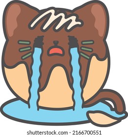 Sad takoyaki and cat character　