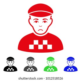 Sad Taxi Driver vector pictograph. Vector illustration style is a flat iconic taxi driver symbol with gray, black, blue, red, green color versions. Face has unhappy sentiment.