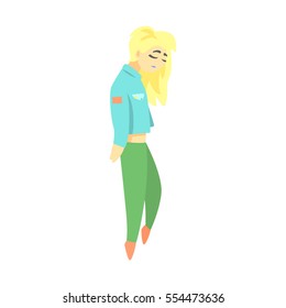 Sad Teenage Blond Girl Feeling Blue, Part Of Depressed Female Cartoon Characters Series