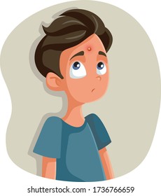 Sad Teenage Boy Having A Pimple Vector Cartoon. Insecure Teen Feeling Unhappy About Acne Problems
