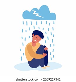 Sad Teenage Boy Sitting Crying Rain Stock Vector (Royalty Free ...