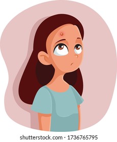 Sad Teenage Girl Having A Pimple Vector Cartoon. Insecure Teen Feeling Unhappy About Acne Problems
