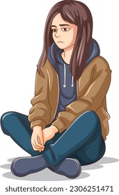 Sad teenage sitting on the floor illustration