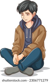 Sad teenage sitting on the floor illustration