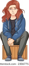 Sad teenage sitting on the floor illustration