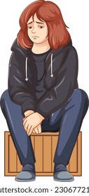 Sad teenage sitting on the floor illustration