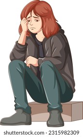 Sad teenage sitting on the floor illustration